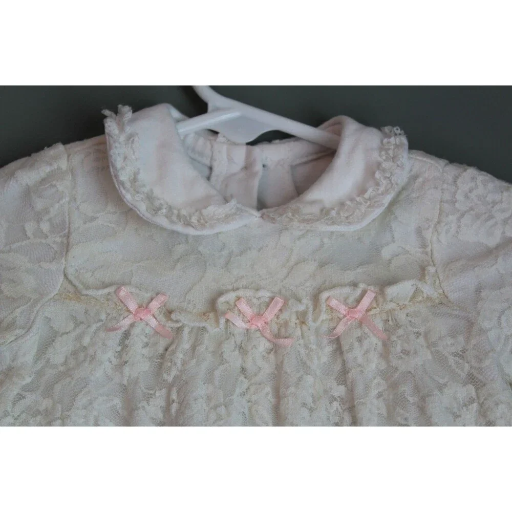 Little Me Ivory Lace Baby Girls Dress Pink Ribbon Size 3M